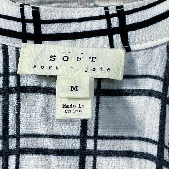 Joie Soft Womens Top size M Black White Plaid Tunic Mini Dress Drawstring Waist - Picture 4 of 10